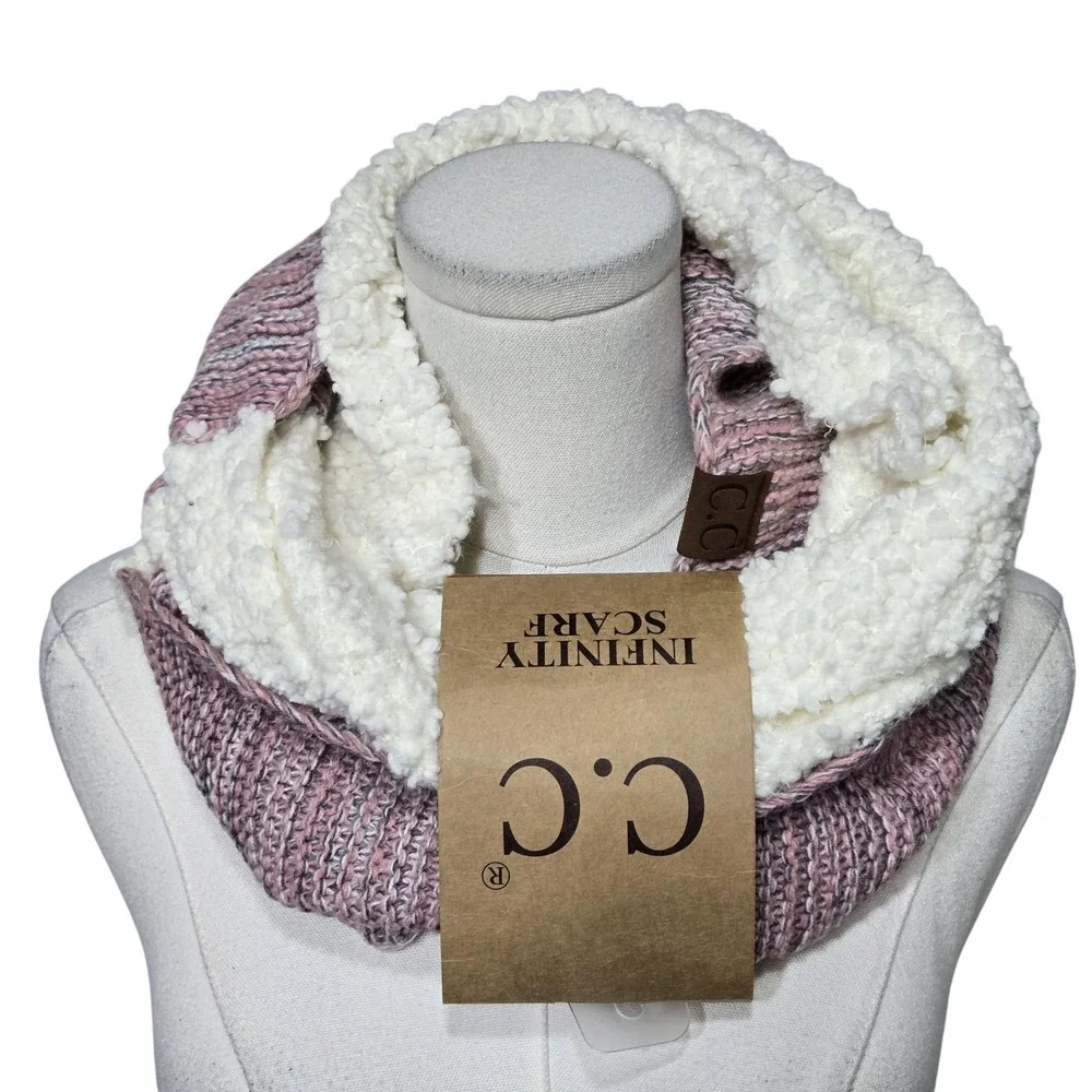 C.C Infinity Scarf Womens One Size‎ Pink Rose Soft Knit Sherpa Lined Neck Warmer